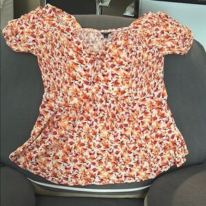 Torrid Floral Blouse - Orange and Pink
